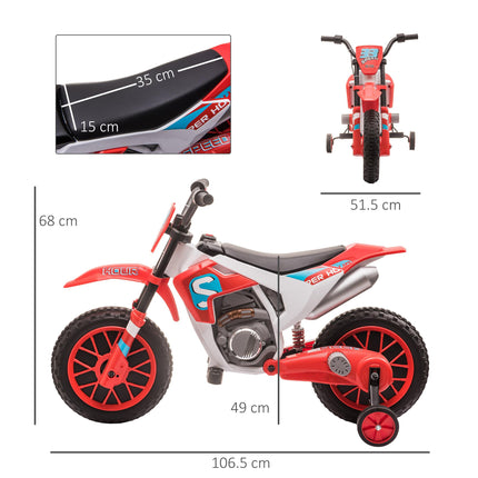 12V Kids Electric Motorcycle Ride-On with Training Wheels for Ages 3-6 - Red