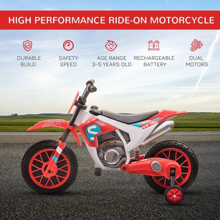 12V Kids Electric Motorcycle Ride-On with Training Wheels for Ages 3-6 - Red
