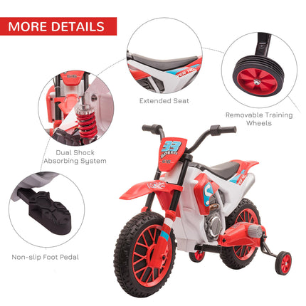 12V Kids Electric Motorcycle Ride-On with Training Wheels for Ages 3-6 - Red