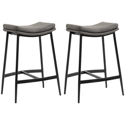 Set of 2 Microfibre Upholstered Kitchen Bar Stools with Steel Frame and Curved Seat - Grey Black