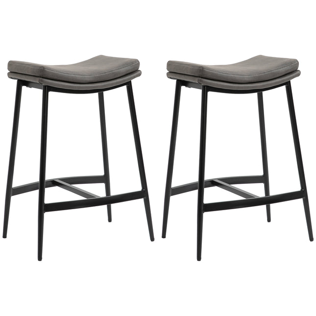 Set of 2 Microfibre Upholstered Kitchen Bar Stools with Steel Frame and Curved Seat - Grey Black