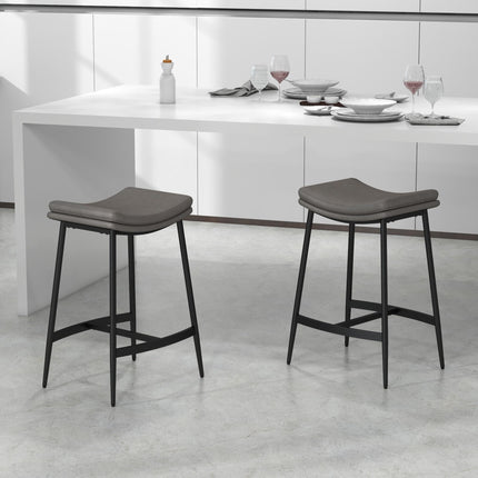Set of 2 Microfibre Upholstered Kitchen Bar Stools with Steel Frame and Curved Seat - Grey Black