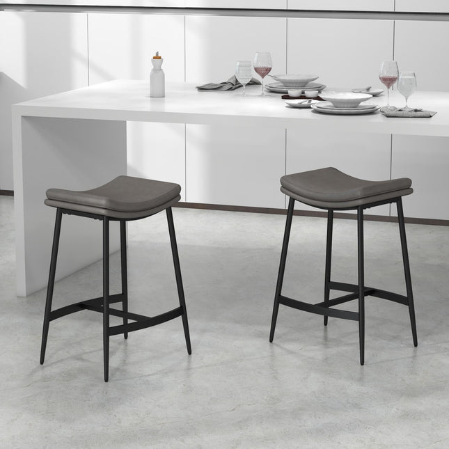 Set of 2 Microfibre Upholstered Kitchen Bar Stools with Steel Frame and Curved Seat - Grey Black