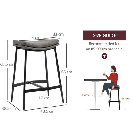 Set of 2 Microfibre Upholstered Kitchen Bar Stools with Steel Frame and Curved Seat - Grey Black