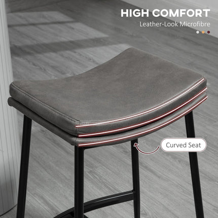 Set of 2 Microfibre Upholstered Kitchen Bar Stools with Steel Frame and Curved Seat - Grey Black