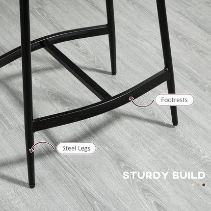 Set of 2 Microfibre Upholstered Kitchen Bar Stools with Steel Frame and Curved Seat - Grey Black