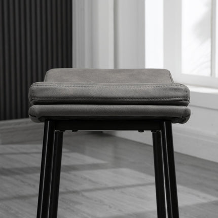 Set of 2 Microfibre Upholstered Kitchen Bar Stools with Steel Frame and Curved Seat - Grey Black