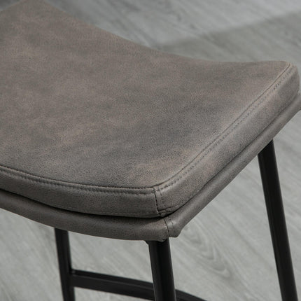 Set of 2 Microfibre Upholstered Kitchen Bar Stools with Steel Frame and Curved Seat - Grey Black