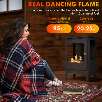 Freestanding Ethanol Fireplace 1.2L Tank with Stainless Steel Flame Snuffer, 3-Hour Burn Time for Indoor - Black