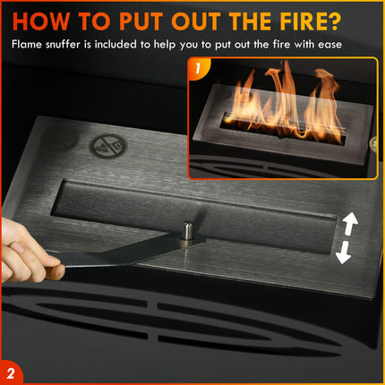 Freestanding Ethanol Fireplace 1.2L Tank with Stainless Steel Flame Snuffer, 3-Hour Burn Time for Indoor - Black