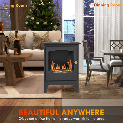 Freestanding Ethanol Fireplace 1.2L Tank with Stainless Steel Flame Snuffer, 3-Hour Burn Time for Indoor - Black