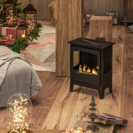 Freestanding Ethanol Fireplace 1.2L Tank with Stainless Steel Flame Snuffer, 3-Hour Burn Time for Indoor - Black