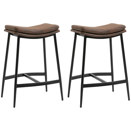 Set of 2 Industrial Microfibre Padded Bar Stools - Black