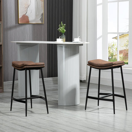 Set of 2 Industrial Microfibre Padded Bar Stools - Black