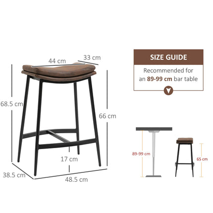 Set of 2 Industrial Microfibre Padded Bar Stools - Black