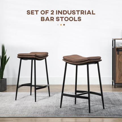 Set of 2 Industrial Microfibre Padded Bar Stools - Black