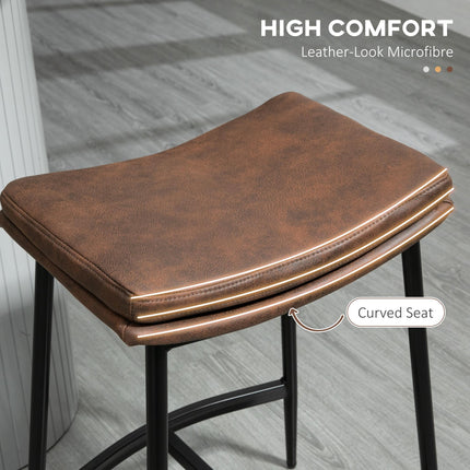 Set of 2 Industrial Microfibre Padded Bar Stools - Black