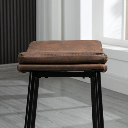 Set of 2 Industrial Microfibre Padded Bar Stools - Black