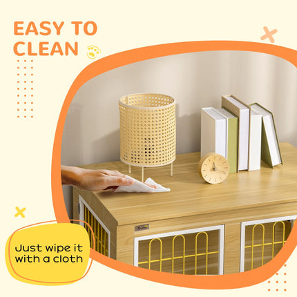 Dog Crate Furniture Double Door with Soft Cushion and End Table - Oak Tone