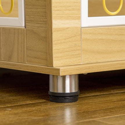 Dog Crate Furniture Double Door with Soft Cushion and End Table - Oak Tone