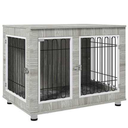 Indoor Large Dog Kennel with Double Doors and Soft Cushion 106x74x81.5cm - Grey