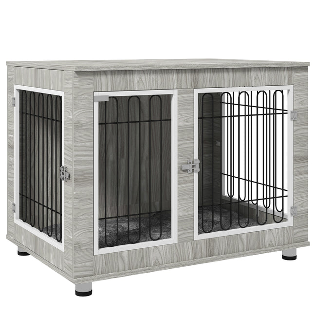 Indoor Large Dog Kennel with Double Doors and Soft Cushion 106x74x81.5cm - Grey