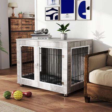 Indoor Large Dog Kennel with Double Doors and Soft Cushion 106x74x81.5cm - Grey