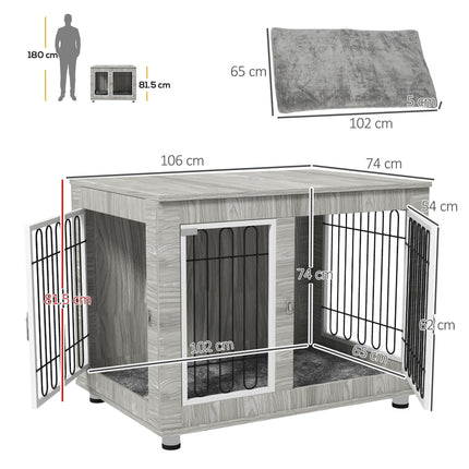 Indoor Large Dog Kennel with Double Doors and Soft Cushion 106x74x81.5cm - Grey
