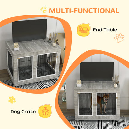 Indoor Large Dog Kennel with Double Doors and Soft Cushion 106x74x81.5cm - Grey