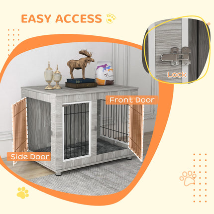 Indoor Large Dog Kennel with Double Doors and Soft Cushion 106x74x81.5cm - Grey