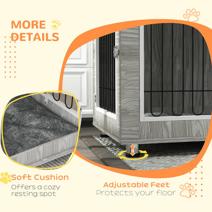 Indoor Large Dog Kennel with Double Doors and Soft Cushion 106x74x81.5cm - Grey