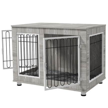 Indoor Large Dog Kennel with Double Doors and Soft Cushion 106x74x81.5cm - Grey