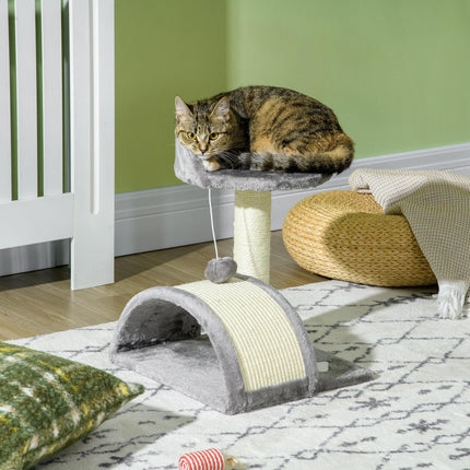 Cat Scratching Post and Activity Centre with Hanging Ball for Indoor Cats - Grey