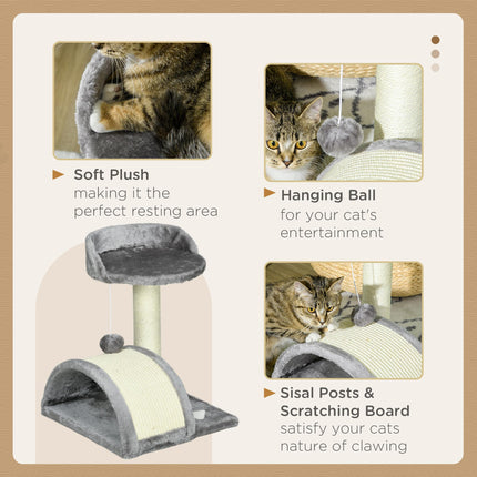 Cat Scratching Post and Activity Centre with Hanging Ball for Indoor Cats - Grey
