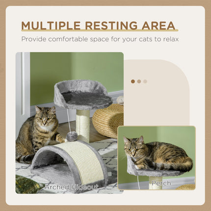 Cat Scratching Post and Activity Centre with Hanging Ball for Indoor Cats - Grey
