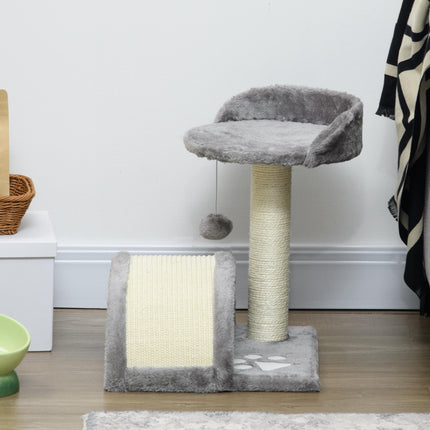 Cat Scratching Post and Activity Centre with Hanging Ball for Indoor Cats - Grey