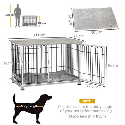 Indoor Dog Crate Furniture with Lockable Doors and Washable Cushion for Large Dogs - Graphite Wood Effect