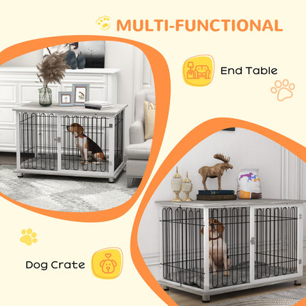 Indoor Dog Crate Furniture with Lockable Doors and Washable Cushion for Large Dogs - Graphite Wood Effect