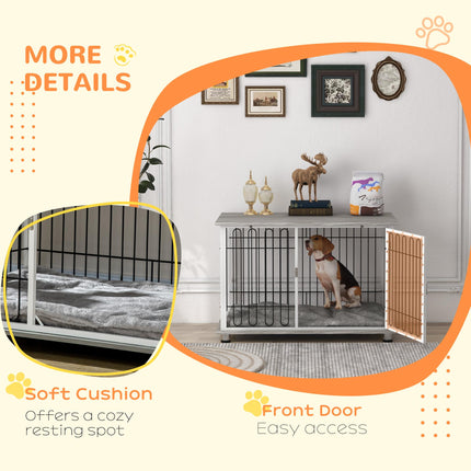 Indoor Dog Crate Furniture with Lockable Doors and Washable Cushion for Large Dogs - Graphite Wood Effect