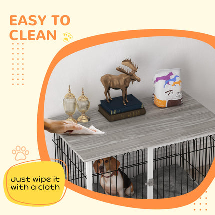 Indoor Dog Crate Furniture with Lockable Doors and Washable Cushion for Large Dogs - Graphite Wood Effect