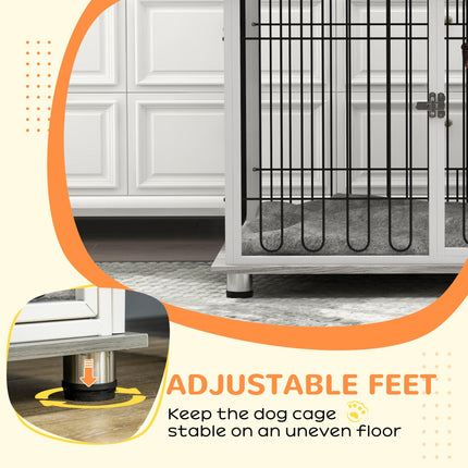 Indoor Dog Crate Furniture with Lockable Doors and Washable Cushion for Large Dogs - Graphite Wood Effect