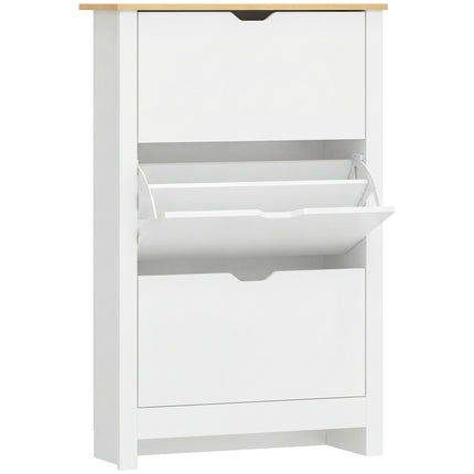 Slim Narrow Shoe Cabinet with 3 Flip Drawers and Adjustable Shelves for 18 Pairs - White