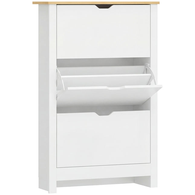 Slim Narrow Shoe Cabinet with 3 Flip Drawers and Adjustable Shelves for 18 Pairs - White