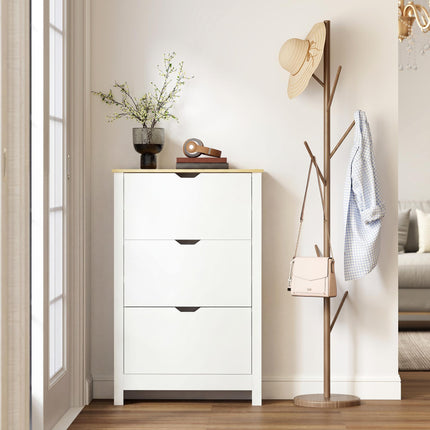 Slim Narrow Shoe Cabinet with 3 Flip Drawers and Adjustable Shelves for 18 Pairs - White