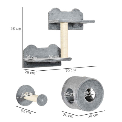 5Pcs Wall Mounted Cat Tree with Perch, Condo & Scratching Post for Indoor Cats - Grey