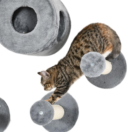 5Pcs Wall Mounted Cat Tree with Perch, Condo & Scratching Post for Indoor Cats - Grey