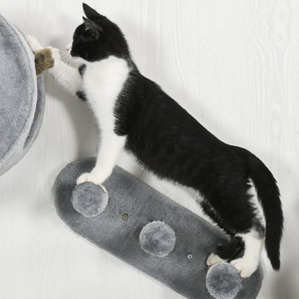 4PC Wall Mounted Cat Tree with Platforms, Steps, Scratching Posts & Condo for Indoor Cats - Grey