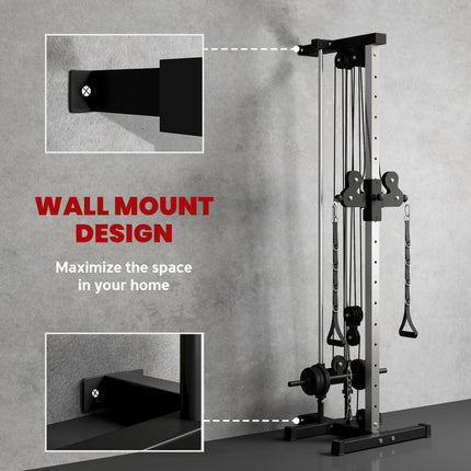 Wall Mount Cable Machine, 15 Positions Adjustable Cable Crossover Machine Dual Pulley System for Home Gym