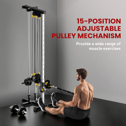 Wall Mount Cable Machine, 15 Positions Adjustable Cable Crossover Machine Dual Pulley System for Home Gym