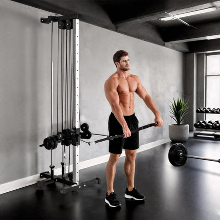Wall Mount Cable Machine, 15 Positions Adjustable Cable Crossover Machine Dual Pulley System for Home Gym
